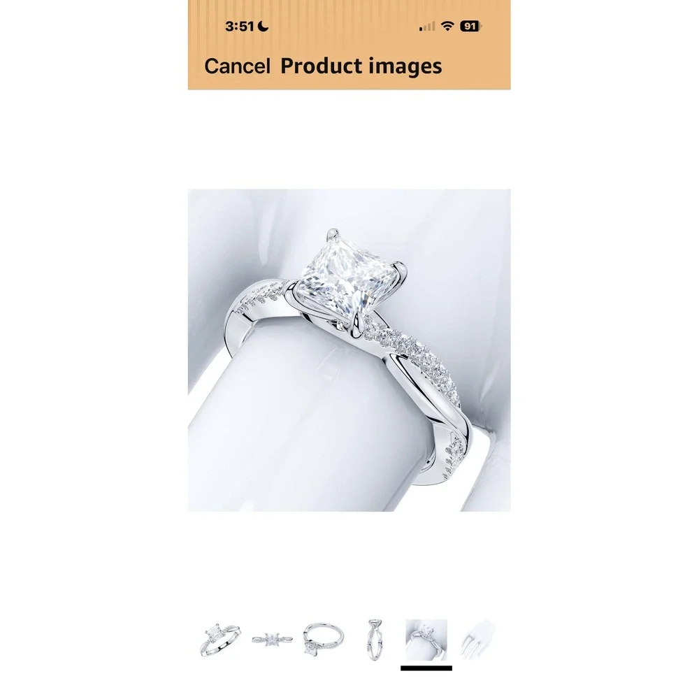 NEW Genuine Moissanite Princess Cut Twisted Band Engagement Ring Silver Size 7
